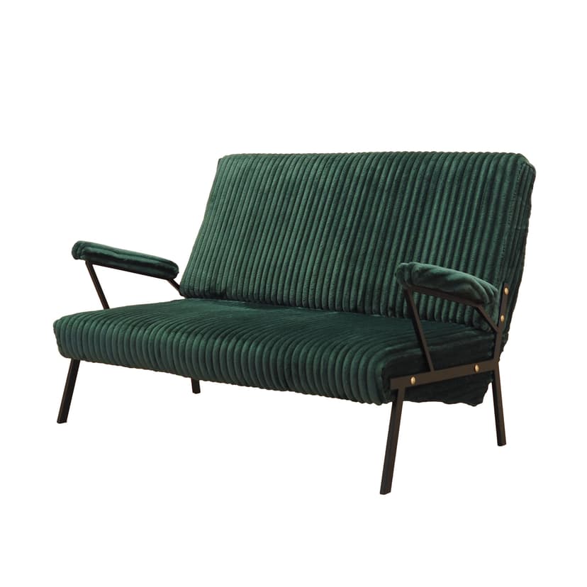 Sofa, green velvet, black metal, Italy, 1970s.