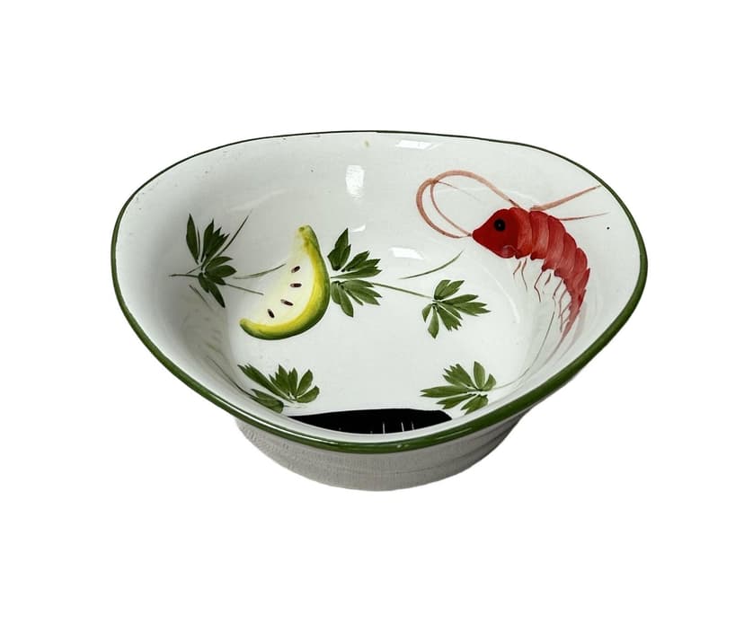Shrimp bowl, white multicolor ceramics, Italy, 1970s.