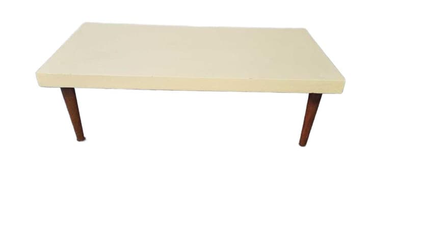 Plant stand bench, yellow, wood, Czechoslovakia, 1970s.