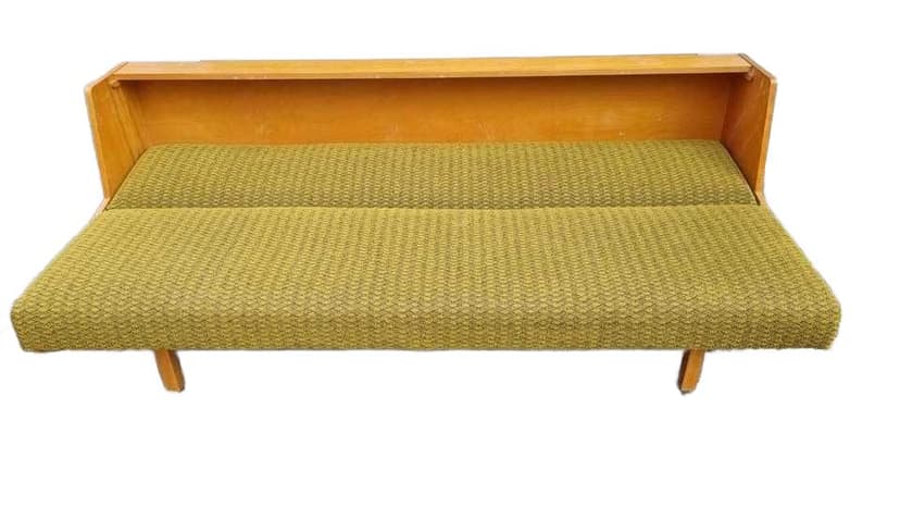 Sofa, green yellow, cotton beech, Tatra Nabytok, Czechoslovakia, 1970s.