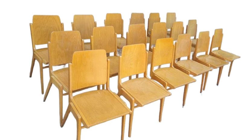 Stackable Chair, light brown wood, yellow plywood, by F. Schuster, Austria, 1960s.