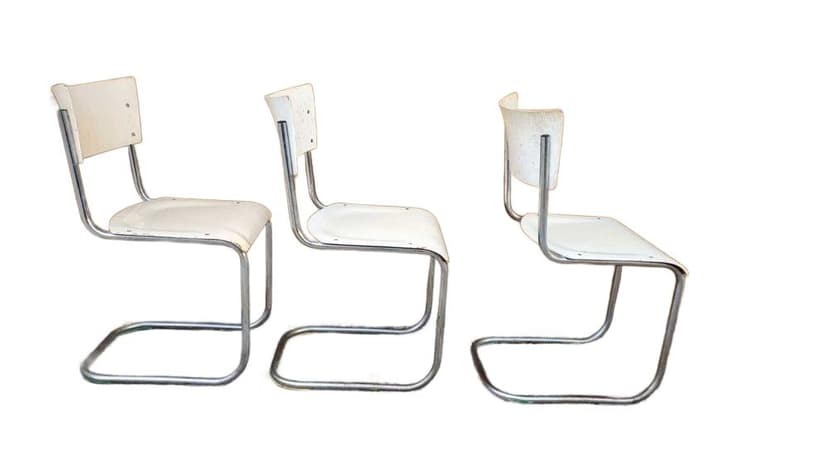 Chair S43, cream plywood, chromed steel, Kovona, Czechoslovakia, 1950s.