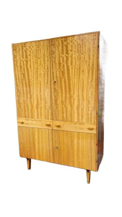 Linen wardrobe, brown wood veneer, plywood, Czechoslovakia, 1970s.