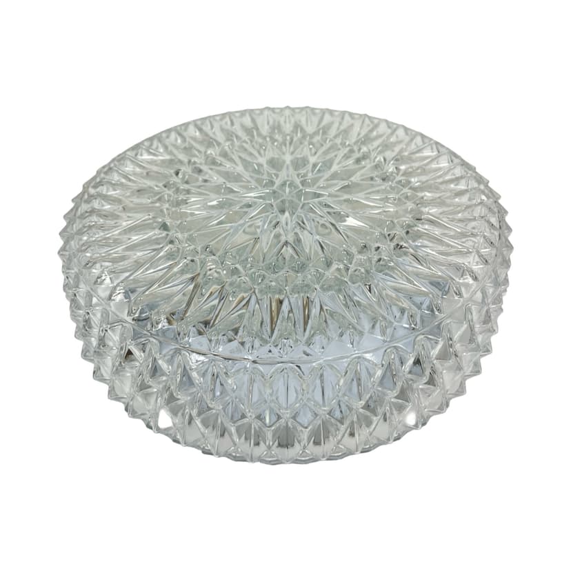Flush Mount/Wall Light Starburst Rosette, transparent glass, white metal, Belgium, 1970s.