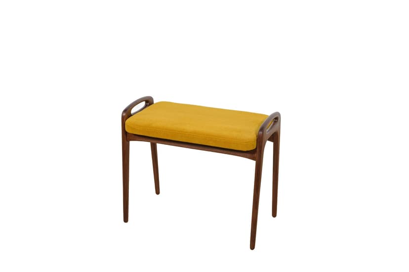 Stool, brown teak, yellow fabric, Denmark, 1960s.