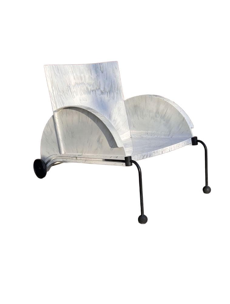Armchair 4841, marbled white grey, polyethylene black metal, by A. Castelli Ferrieri, Kartell, Italy, 1980s.