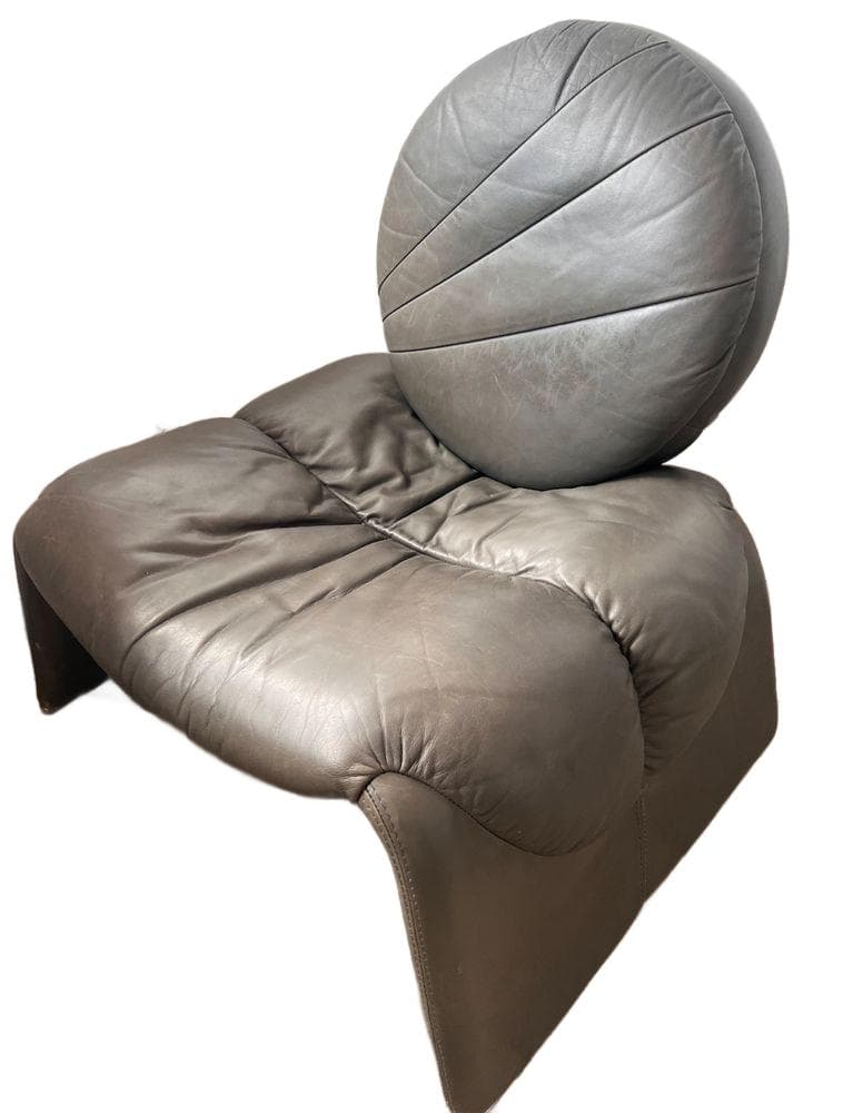 Armchair Calipso C35, grey, genuine leather, Italy, 1970s.