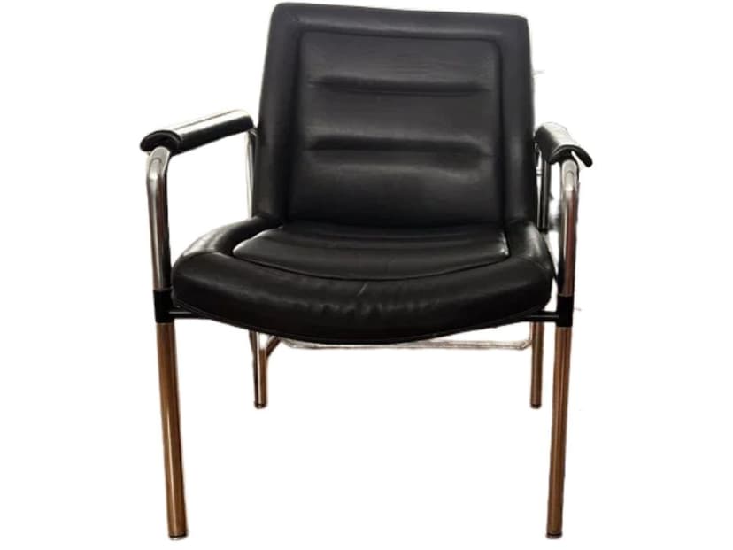 Chair 8400, black leather, chrome, by J. Kastholm, Germany, 1980s.
