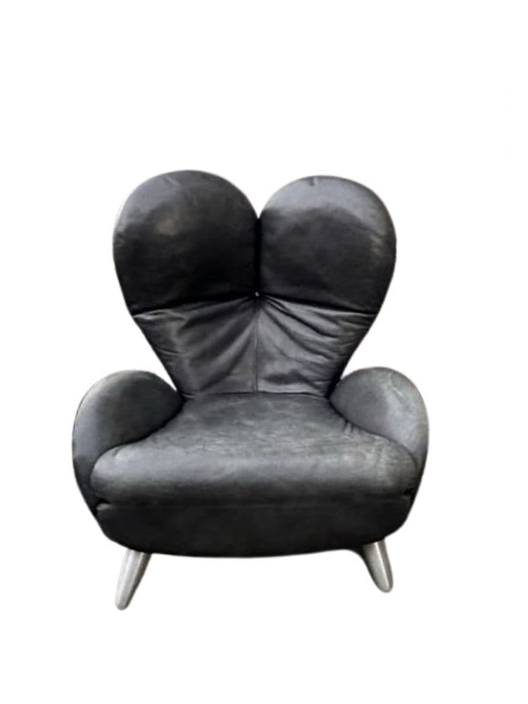 Reclining armchair, graphite grey, genuine leather, metal, 1980s.