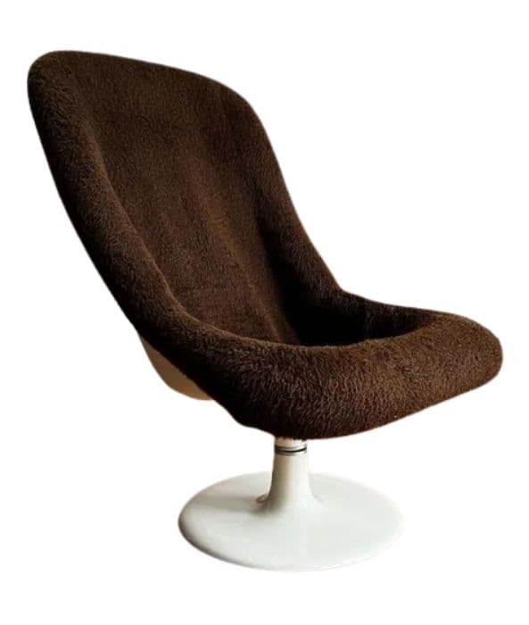 Swivel Armchair Space Age, brown bouclé, white plastic, 1970s