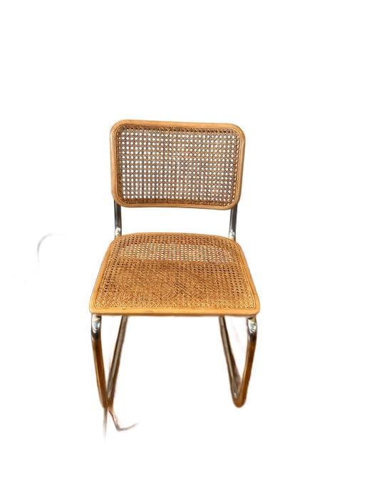 Krzesło S32, stal srebrna, rattan brązowy, proj. M. Breuer, Niemcy, lata 90.