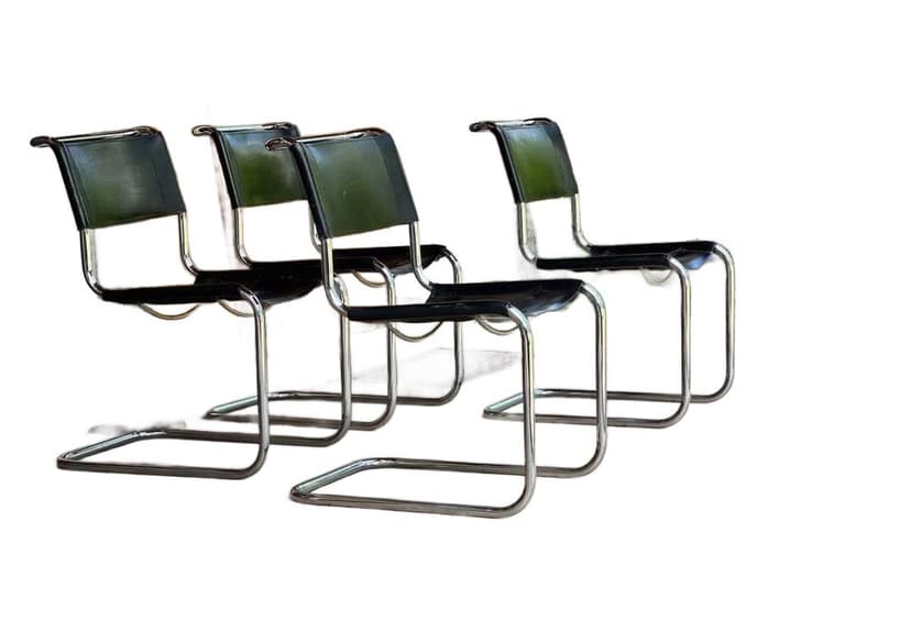 Zestaw czterech krzeseł S33, czarny, tworzywo, chrom srebrny, proj. M. Stam, Thonet, Niemcy, lata 30.