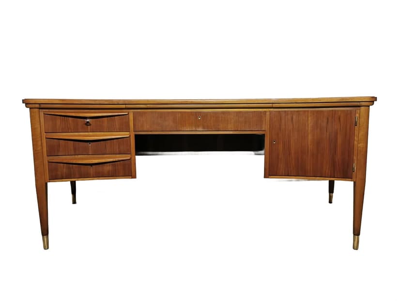 Desk, brown wood, brass, Czechoslovakia, 1960s.