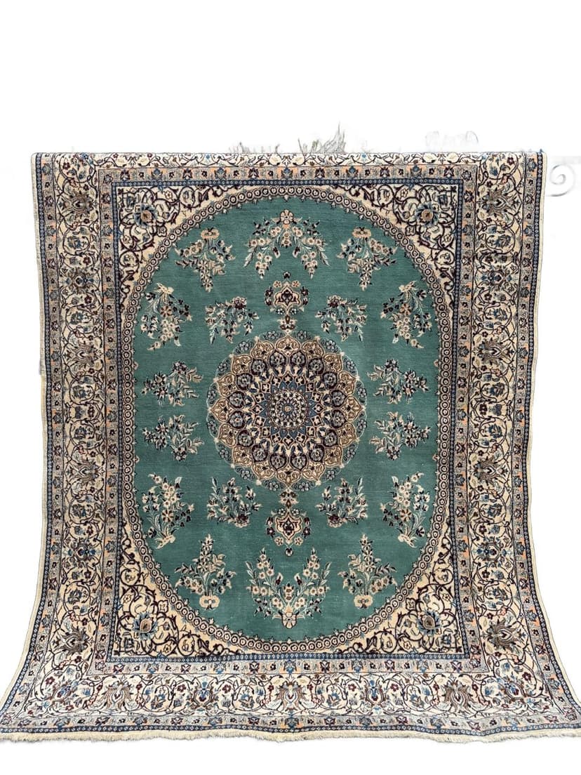 Persian Rug Nain 250x200 cm, turquoise-green, wool silk, Iran