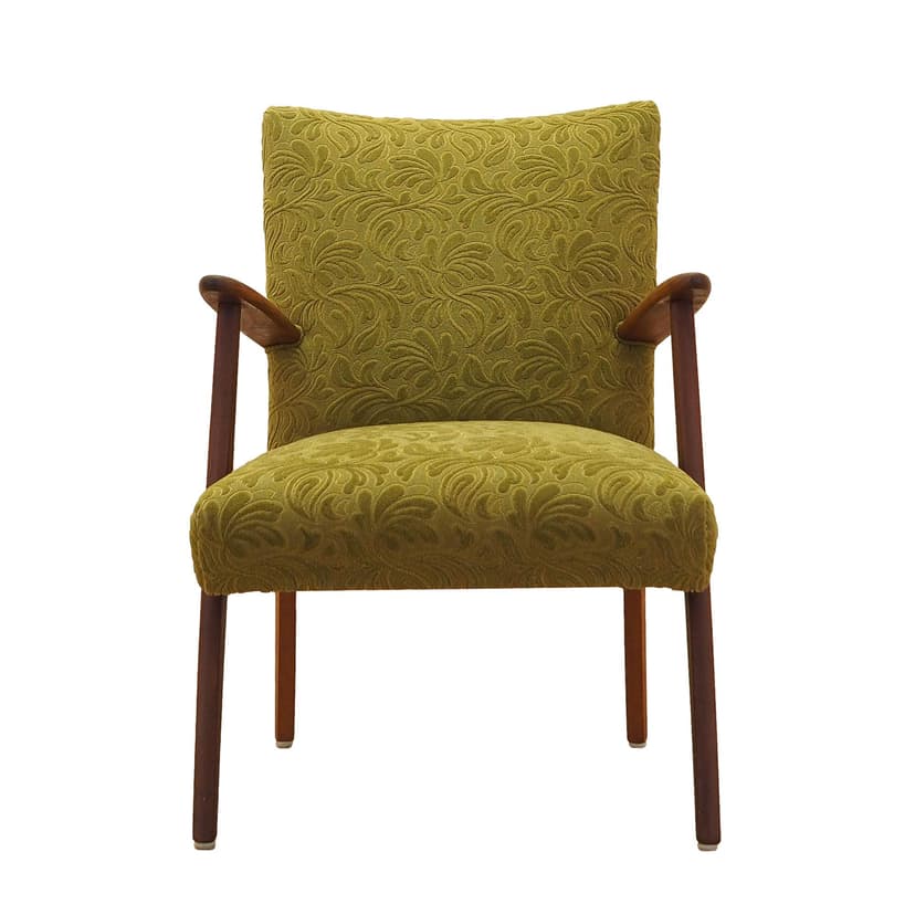 Armchair, olive green fabric, teak, Denmark, 1960s.