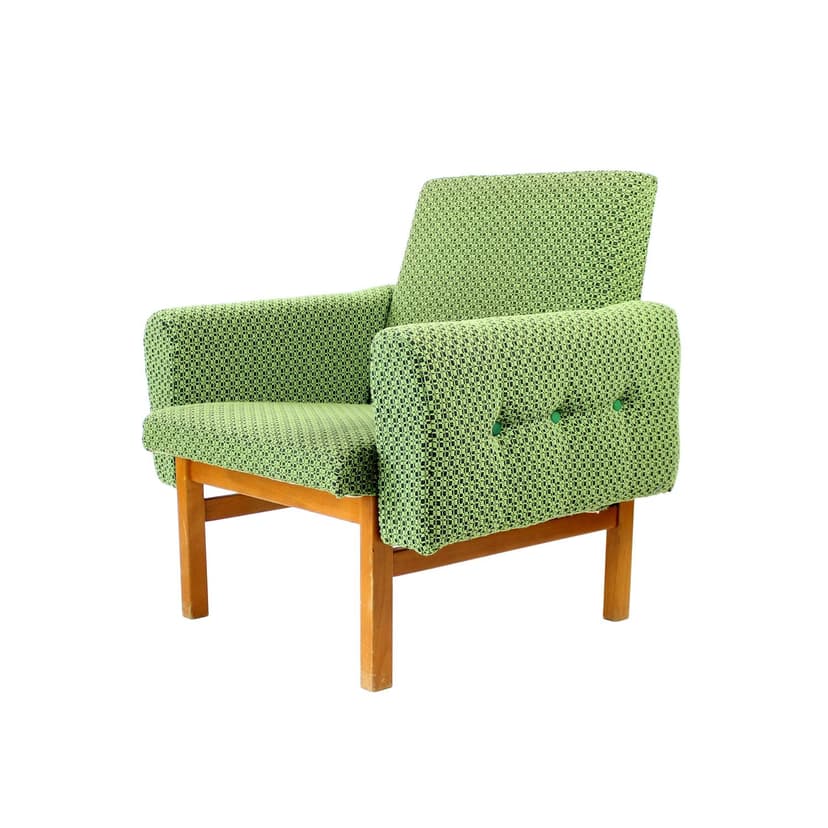 Armchair, green black, fabric, beech, Jitona, 1960s.