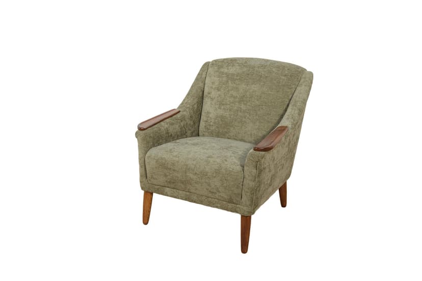 Armchair, green wool, oak, walnut, Denmark, 1960s.