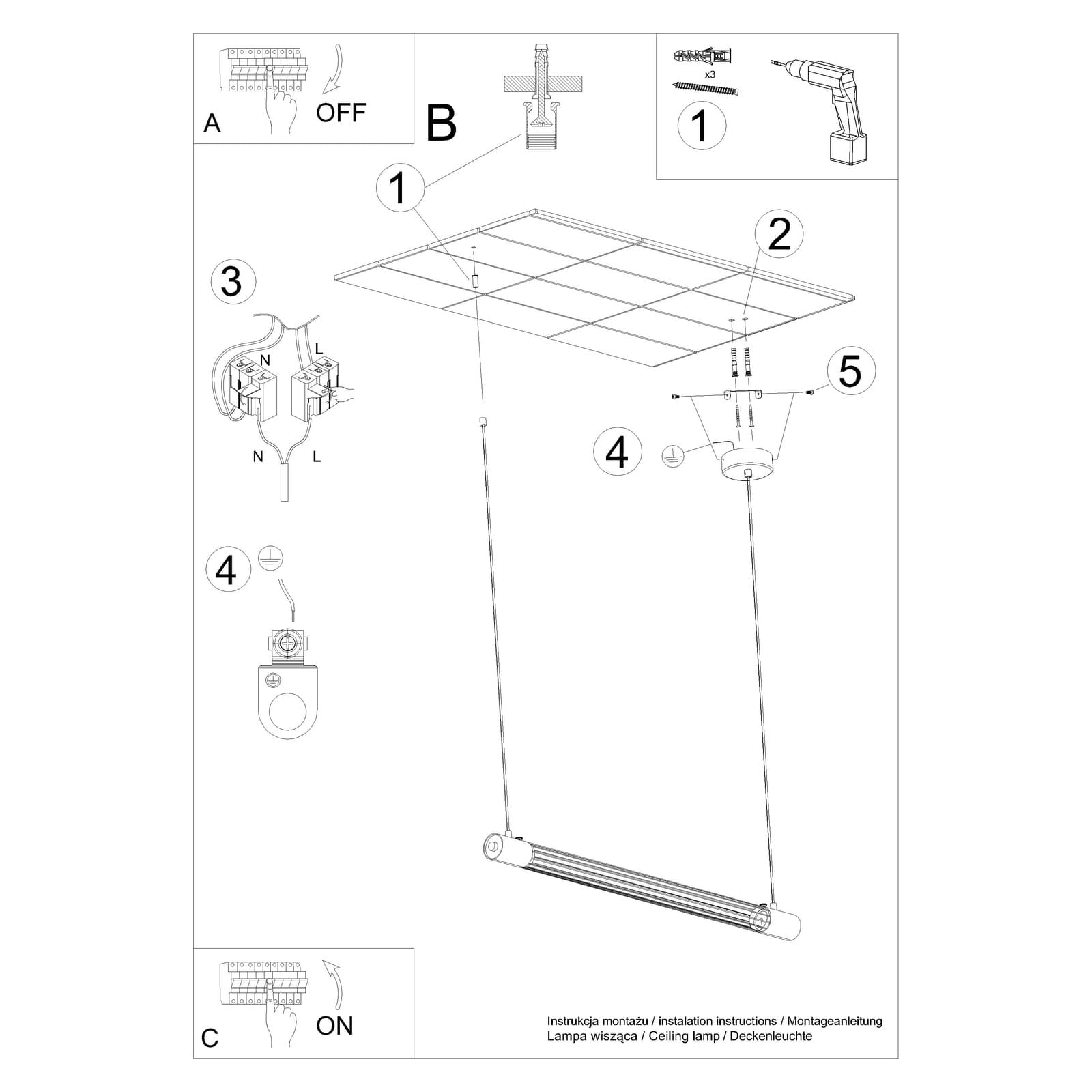 Pendant lamp VALO 150 cm, black, silver, Thoro - 309218