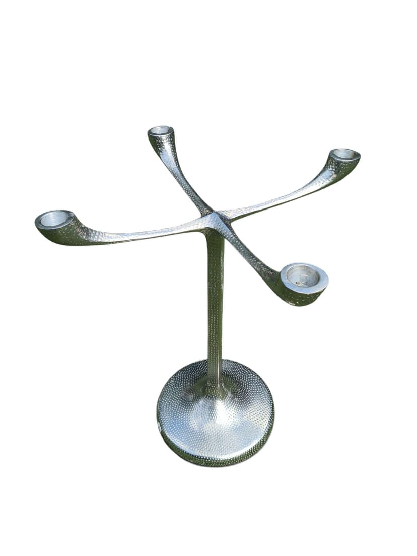 Brutalist candlestick, silver, silvered aluminum, Lambert, Germany, 1970s