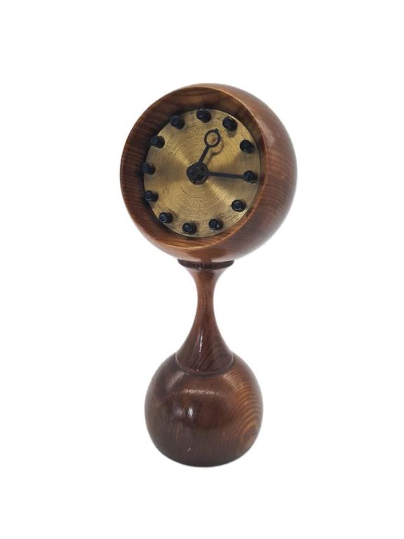 Table Clock, brown, wood brass, East Germany, 1960s
