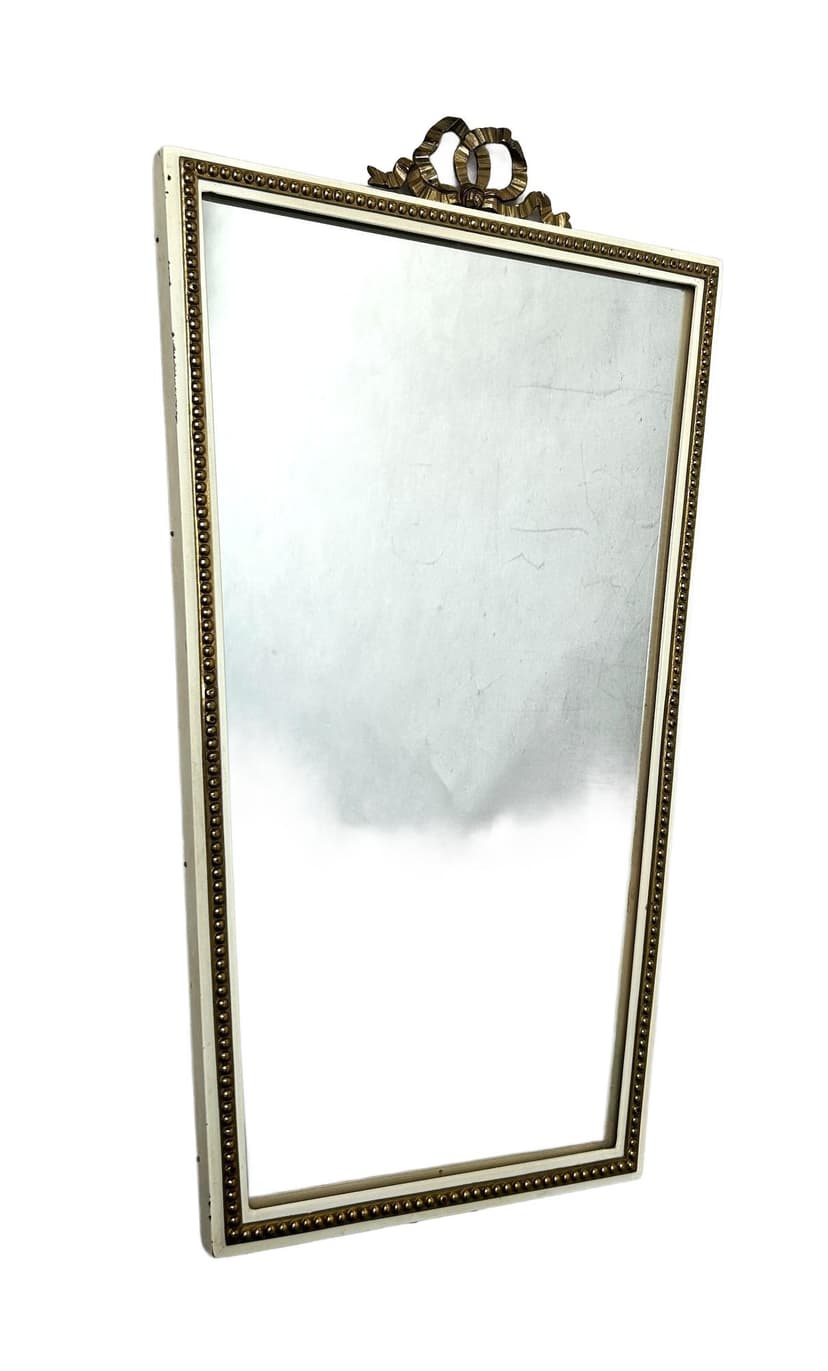 Rectangular mirror, beige metal, gold brass, 1970s.