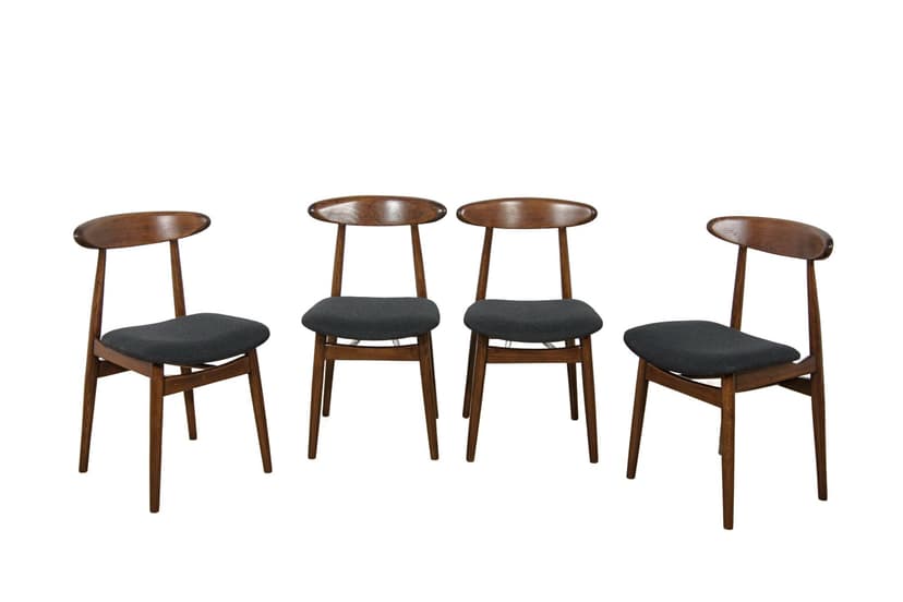 Set of four chairs 5912, brown beech, dark grey fabric, Zamojskie Fabryki Mebli, Poland, 1960s.