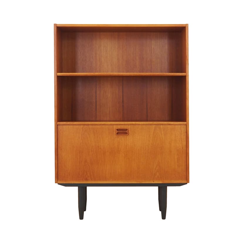 Bookcase, brown teak, black wood, Denmark, 1970s.