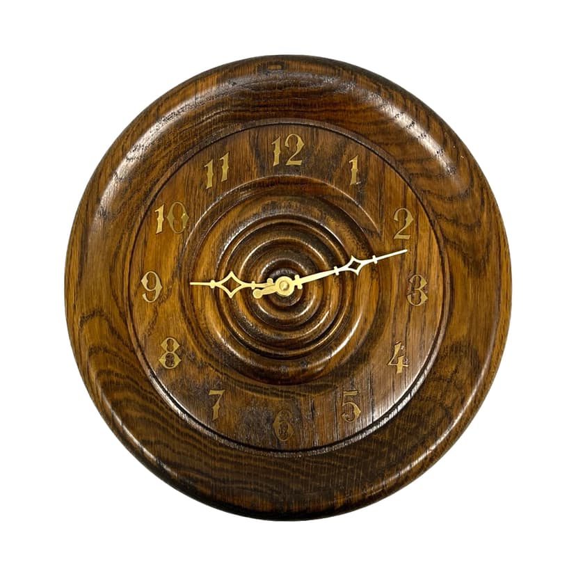 Wall clock, brown oak, brass, Germany, 1980s.