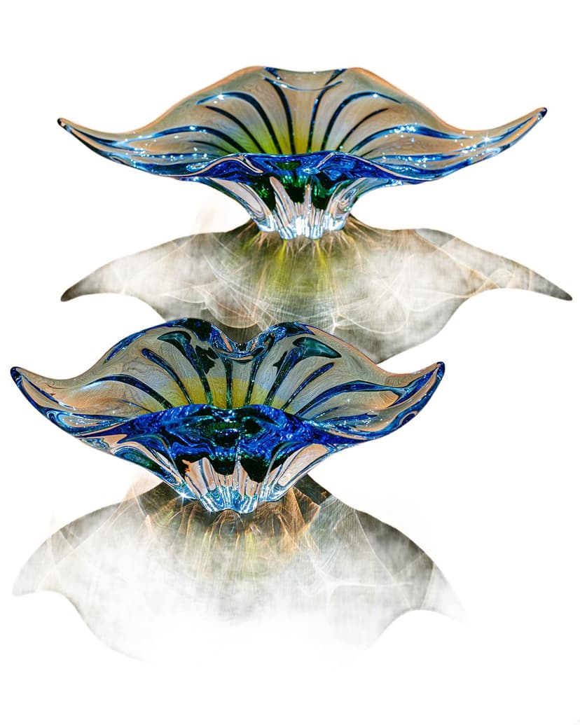 Set of Two Centerpieces, multicolored glass, by J. Hospodka, Czechoslovakia, 1970s.