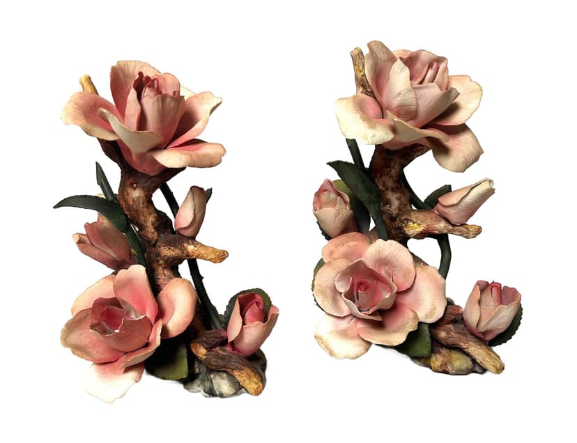 Rose Arrangement, Capodimonte, pink, porcelain, Italy, 1970s.