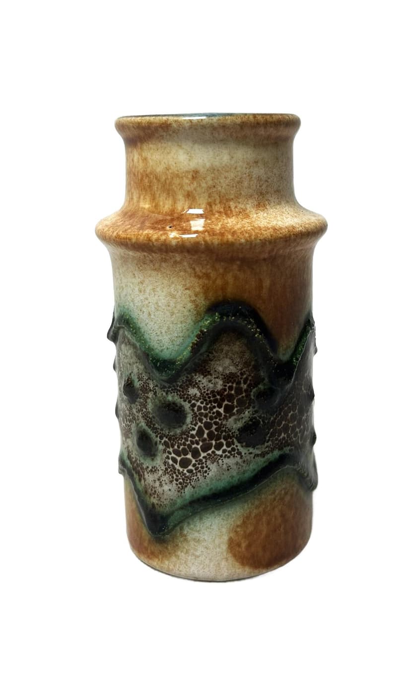 Vase fat lava, brown ceramics, Germany, 1970s.
