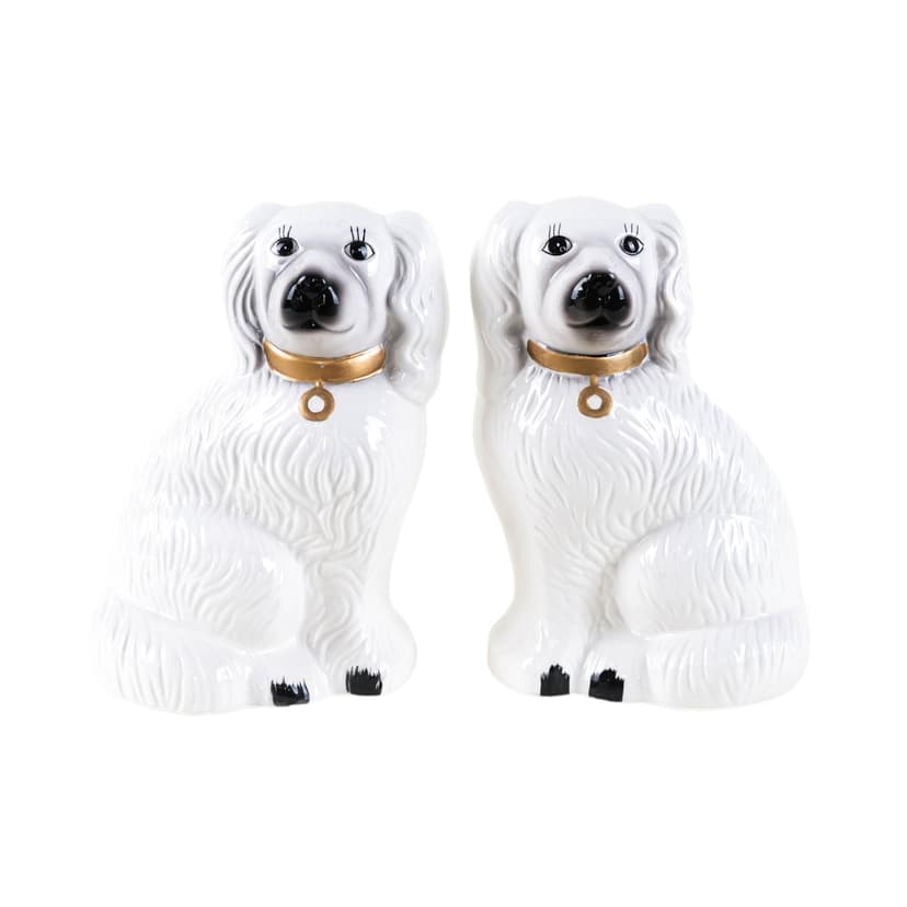 Pair of dog figurines, white ceramic, United Kingdom, 1970s.