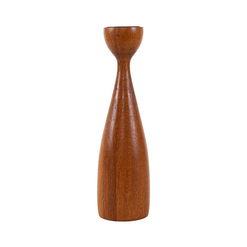 Candlestick, brown teak, Denmark, 1970s.