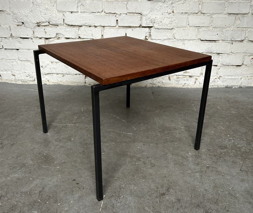 Side table, brown teak, black metal, 1970s.