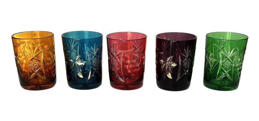 Set of Five Glasses, colored crystal, Europe, 1950s