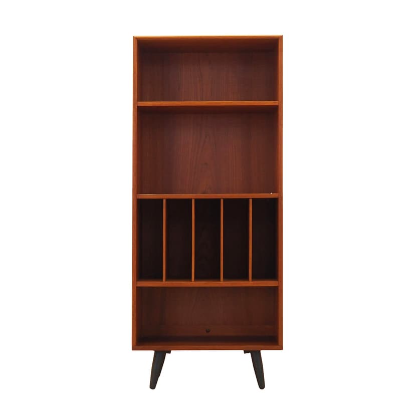 Bookcase, brown teak, black wood, Denmark, 1970s.