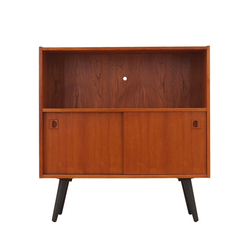 Bookcase, brown teak, black wood, Denmark, 1970s.
