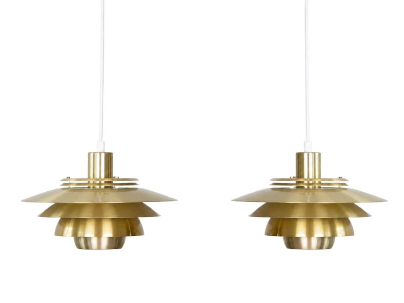 Para lamp wiszących Verona, aluminium złoty, proj. K. Wiborg, Jeka, Dania, lata 80.