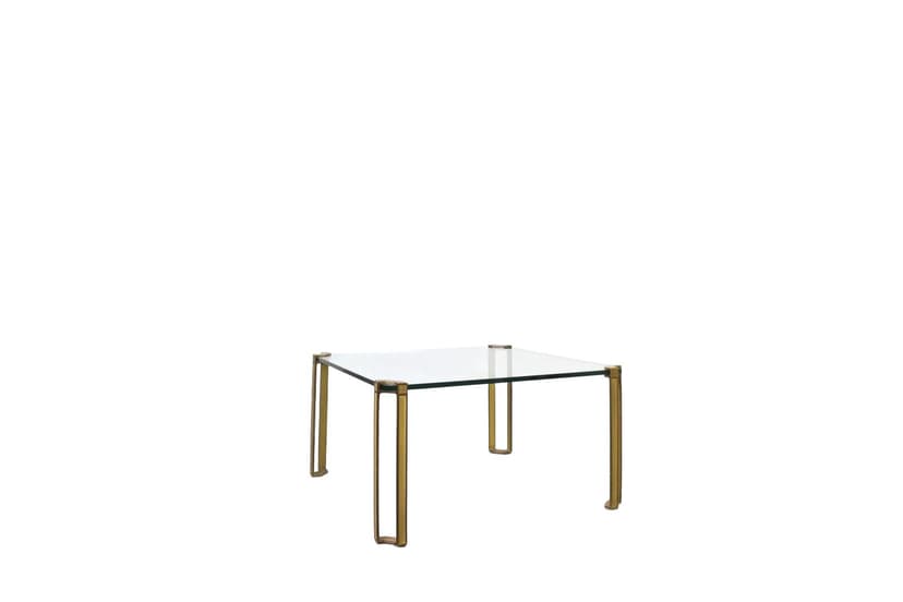 Coffee table, gold brass, transparent glass, by P. Ghyczy, Netherlands, 1970s