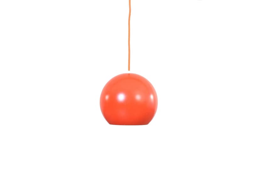 Pendant Lamp Topan VP6, orange, metal, by V. Panton, Louis Poulsen, Denmark, 1960s