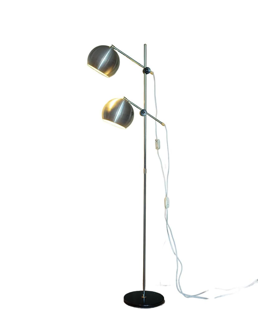 Lampa podłogowa, aluminium srebrny, metal czarny, Dania, lata 70.