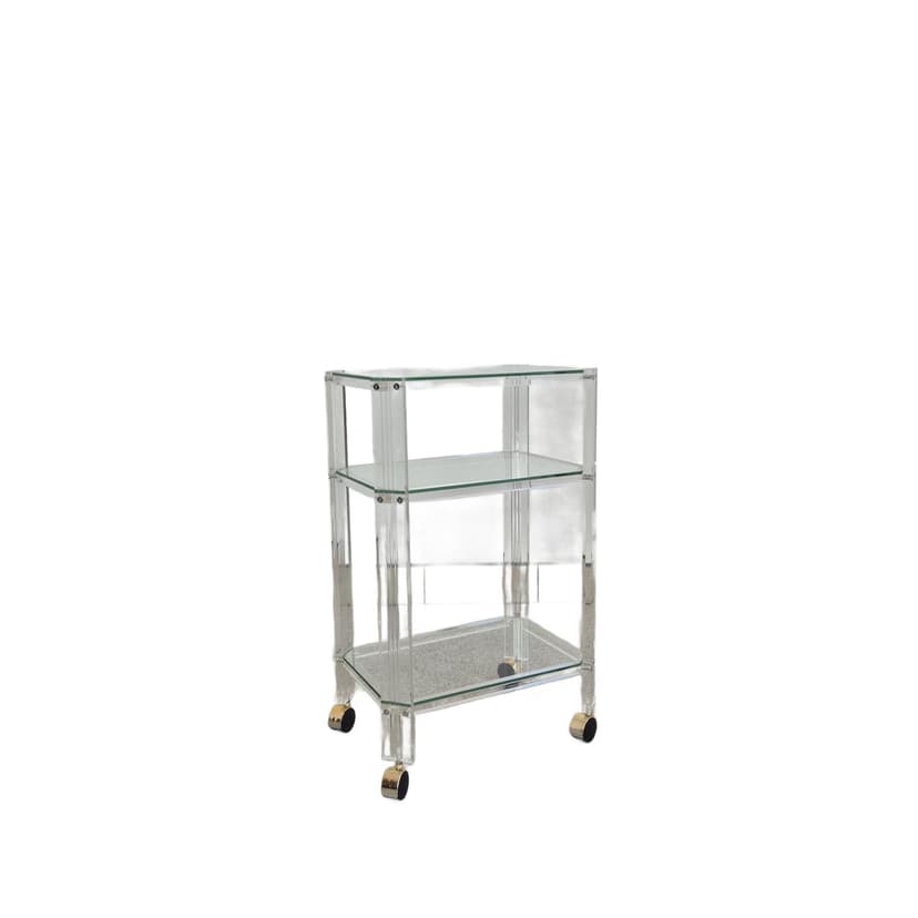 Mobile étagère, transparent plexiglass, glass, Italy, 1980s.