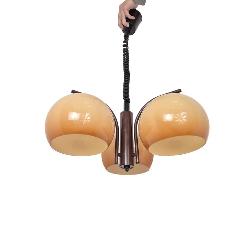 Pendant lamp Space Age, ombre beige orange plastic, brown metal, Hungary, 1960s.