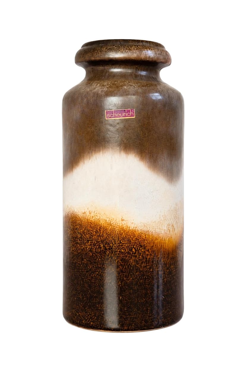 Vase fat lava, brown white ceramics, Scheurich, Germany, 1960s.
