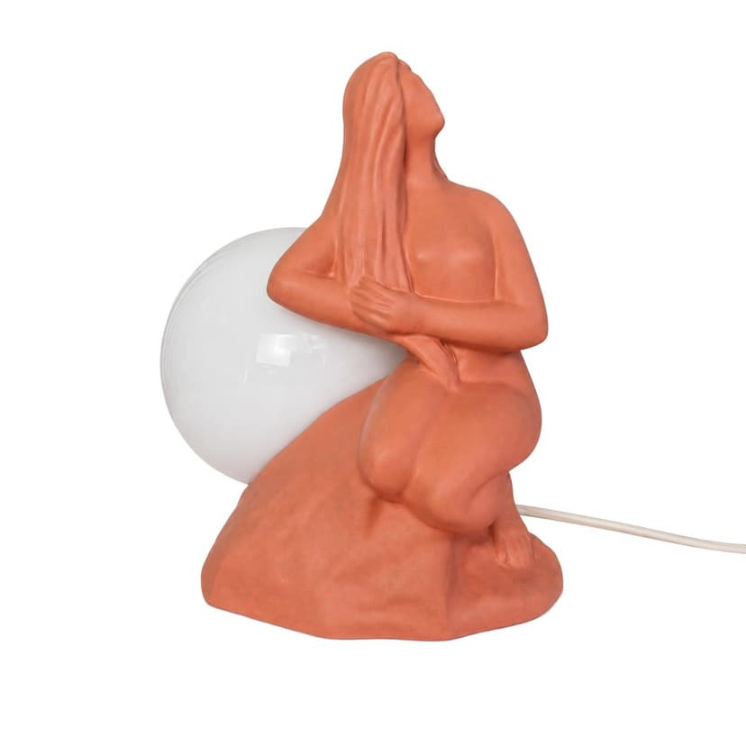 Table lamp, orange-brown ceramic, white glass, Germany, 1970s.