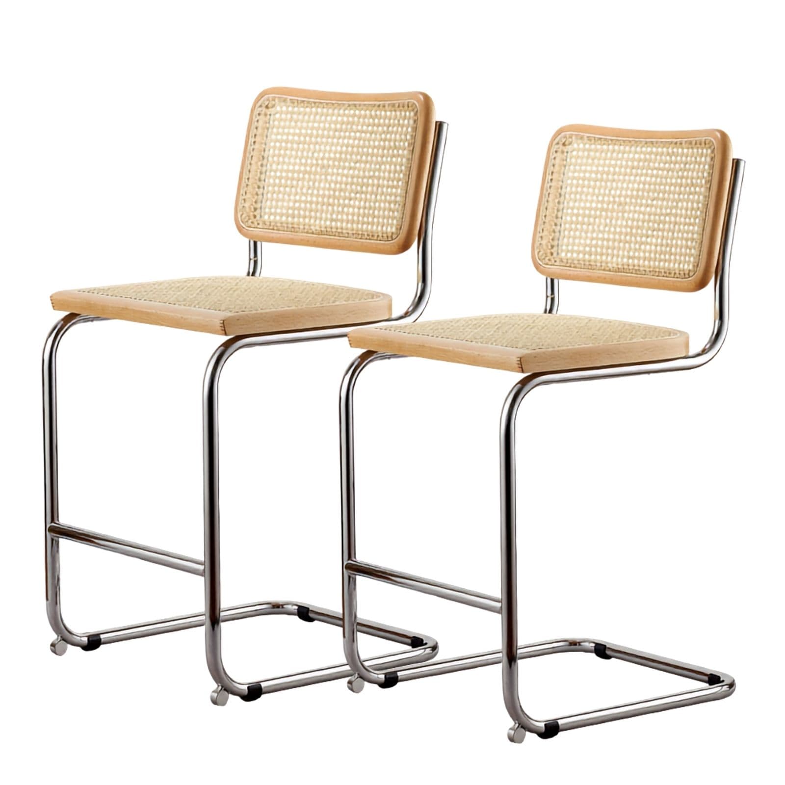Zestaw dwóch hokerów z giętej stali wg proj. M. Breuer, wys.93 cm, Bauhaus, buk naturalny