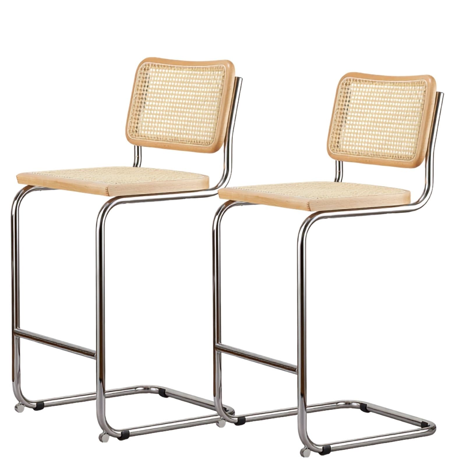Zestaw dwóch hokerów z giętej stali wg proj. M. Breuer, wys.103 cm, Bauhaus, naturalny buk