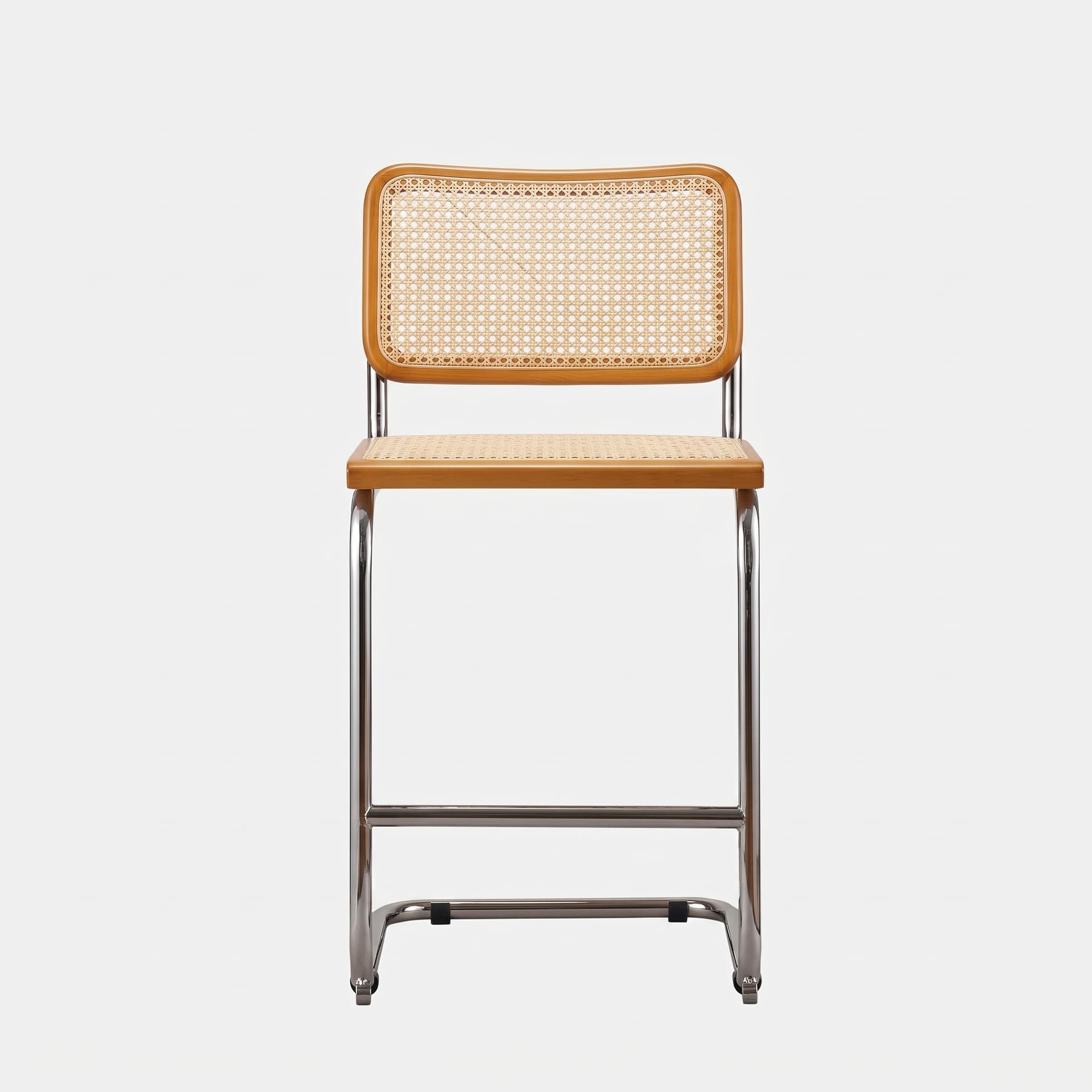 Zestaw dwóch hokerów z giętej stali wg proj. M. Breuer, wys.93 cm, Bauhaus, miodowe - 372915