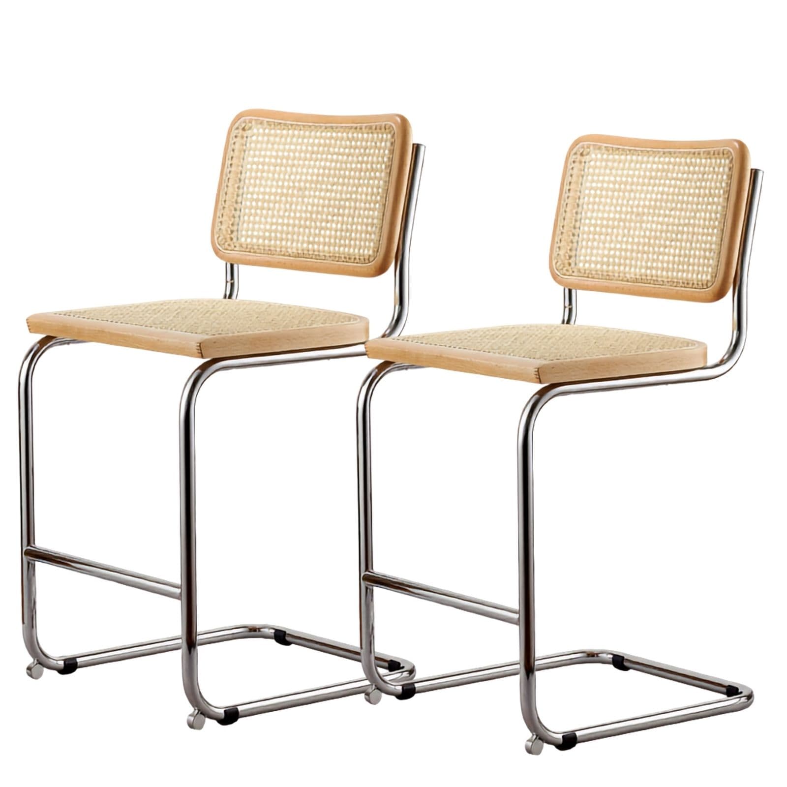 Zestaw dwóch hokerów z giętej stali wg proj. M. Breuer, wys.93 cm, Bauhaus, miodowe