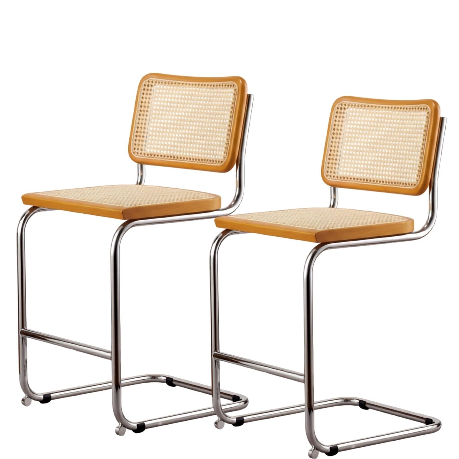 Zestaw dwóch hokerów z giętej stali wg proj. M. Breuer, wys.103 cm, Bauhaus, miodowe